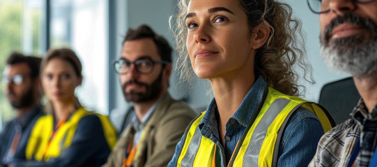 Close up of construction team in training class