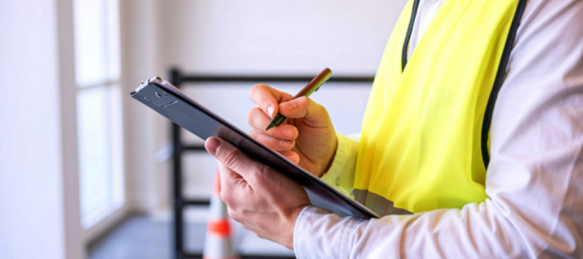 construction accident investigation supervisor clipboard