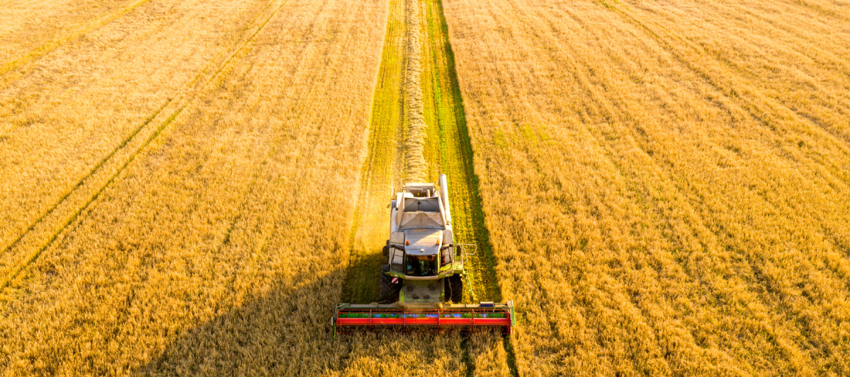 birdseye view of tractor in a field, sowing crops - agriculture safety concept